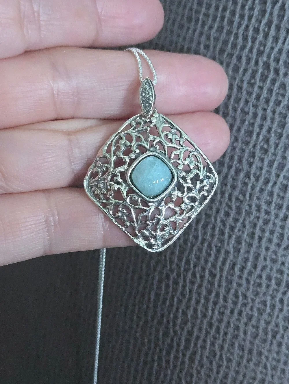 Noa Zuman Silver🤍 Square Scroll📜 with Amazonite Pendant Necklace - NWT